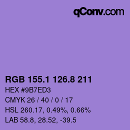 カラーコード: RGB 155.1 126.8 211 | qconv.com