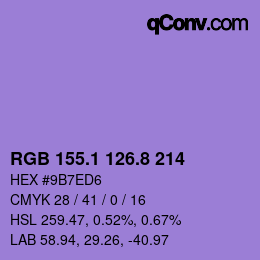 カラーコード: RGB 155.1 126.8 214 | qconv.com