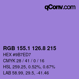 カラーコード: RGB 155.1 126.8 215 | qconv.com