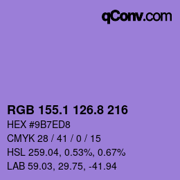 カラーコード: RGB 155.1 126.8 216 | qconv.com
