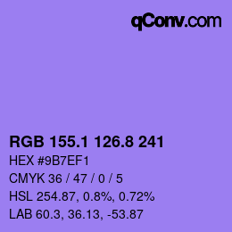 カラーコード: RGB 155.1 126.8 241 | qconv.com