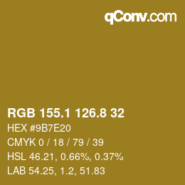 カラーコード: RGB 155.1 126.8 32 | qconv.com