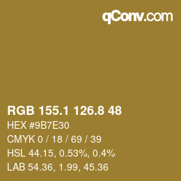 Color code: RGB 155.1 126.8 48 | qconv.com