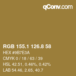 Color code: RGB 155.1 126.8 58 | qconv.com