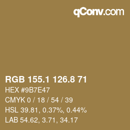 Color code: RGB 155.1 126.8 71 | qconv.com