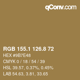 Color code: RGB 155.1 126.8 72 | qconv.com
