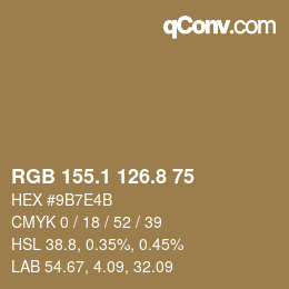 Color code: RGB 155.1 126.8 75 | qconv.com