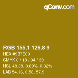 カラーコード: RGB 155.1 126.8 9 | qconv.com