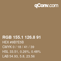 Farbcode: RGB 155.1 126.8 91 | qconv.com