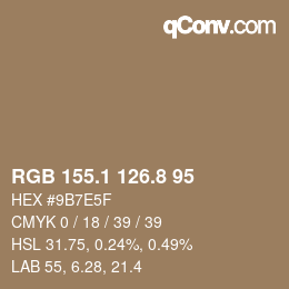 カラーコード: RGB 155.1 126.8 95 | qconv.com