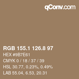 Color code: RGB 155.1 126.8 97 | qconv.com
