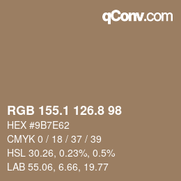 Color code: RGB 155.1 126.8 98 | qconv.com