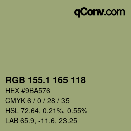 カラーコード: RGB 155.1 165 118 | qconv.com