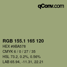 Color code: RGB 155.1 165 120 | qconv.com