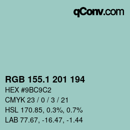 カラーコード: RGB 155.1 201 194 | qconv.com