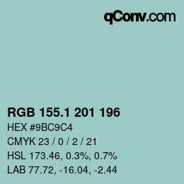 カラーコード: RGB 155.1 201 196 | qconv.com