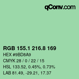 カラーコード: RGB 155.1 216.8 169 | qconv.com
