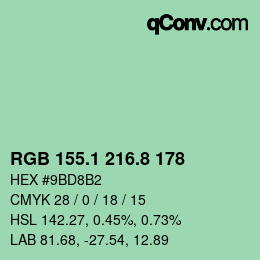 カラーコード: RGB 155.1 216.8 178 | qconv.com