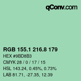 カラーコード: RGB 155.1 216.8 179 | qconv.com