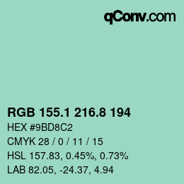 カラーコード: RGB 155.1 216.8 194 | qconv.com