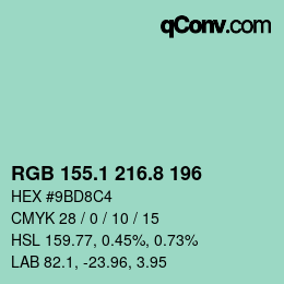 Código de color: RGB 155.1 216.8 196 | qconv.com