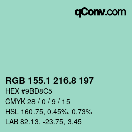 Código de color: RGB 155.1 216.8 197 | qconv.com
