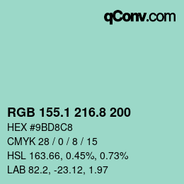 Color code: RGB 155.1 216.8 200 | qconv.com