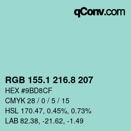 カラーコード: RGB 155.1 216.8 207 | qconv.com