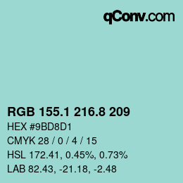 カラーコード: RGB 155.1 216.8 209 | qconv.com