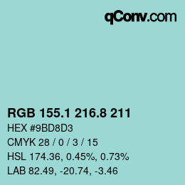 カラーコード: RGB 155.1 216.8 211 | qconv.com