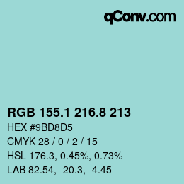 カラーコード: RGB 155.1 216.8 213 | qconv.com