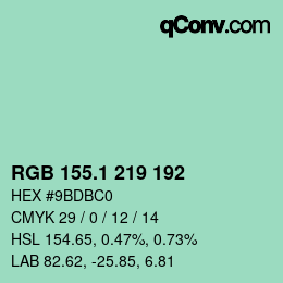 カラーコード: RGB 155.1 219 192 | qconv.com