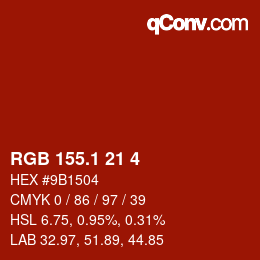 カラーコード: RGB 155.1 21 4 | qconv.com