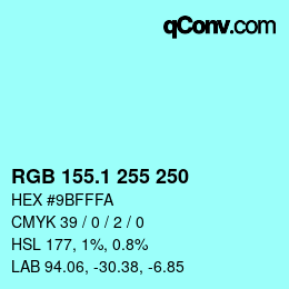 Color code: RGB 155.1 255 250 | qconv.com