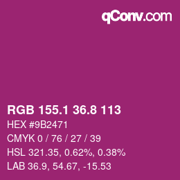 カラーコード: RGB 155.1 36.8 113 | qconv.com