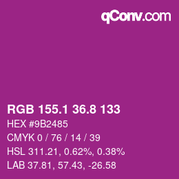 カラーコード: RGB 155.1 36.8 133 | qconv.com