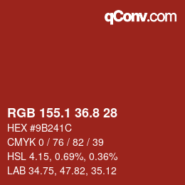 カラーコード: RGB 155.1 36.8 28 | qconv.com