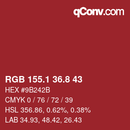 カラーコード: RGB 155.1 36.8 43 | qconv.com
