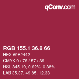 カラーコード: RGB 155.1 36.8 66 | qconv.com