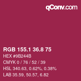 カラーコード: RGB 155.1 36.8 75 | qconv.com