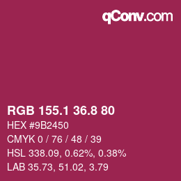 カラーコード: RGB 155.1 36.8 80 | qconv.com