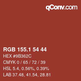 カラーコード: RGB 155.1 54 44 | qconv.com