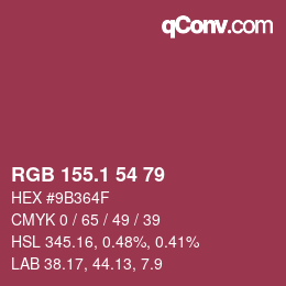 カラーコード: RGB 155.1 54 79 | qconv.com