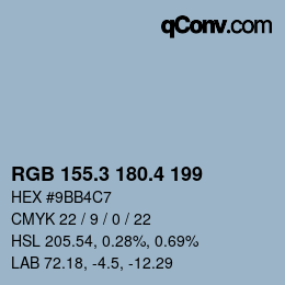 カラーコード: RGB 155.3 180.4 199 | qconv.com