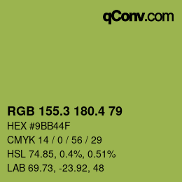 カラーコード: RGB 155.3 180.4 79 | qconv.com