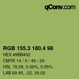カラーコード: RGB 155.3 180.4 98 | qconv.com