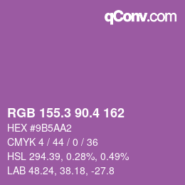 カラーコード: RGB 155.3 90.4 162 | qconv.com