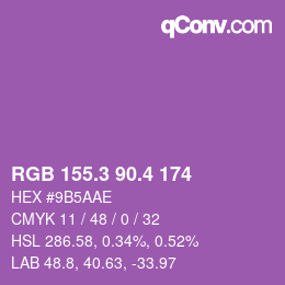 カラーコード: RGB 155.3 90.4 174 | qconv.com