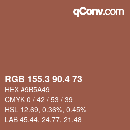 カラーコード: RGB 155.3 90.4 73 | qconv.com
