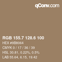 カラーコード: RGB 155.7 128.6 100 | qconv.com